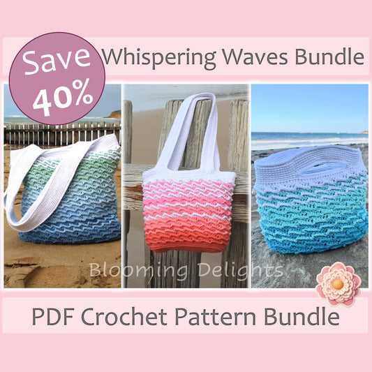 Promotional image for a PDF crochet pattern bundle with beach-themed bags.